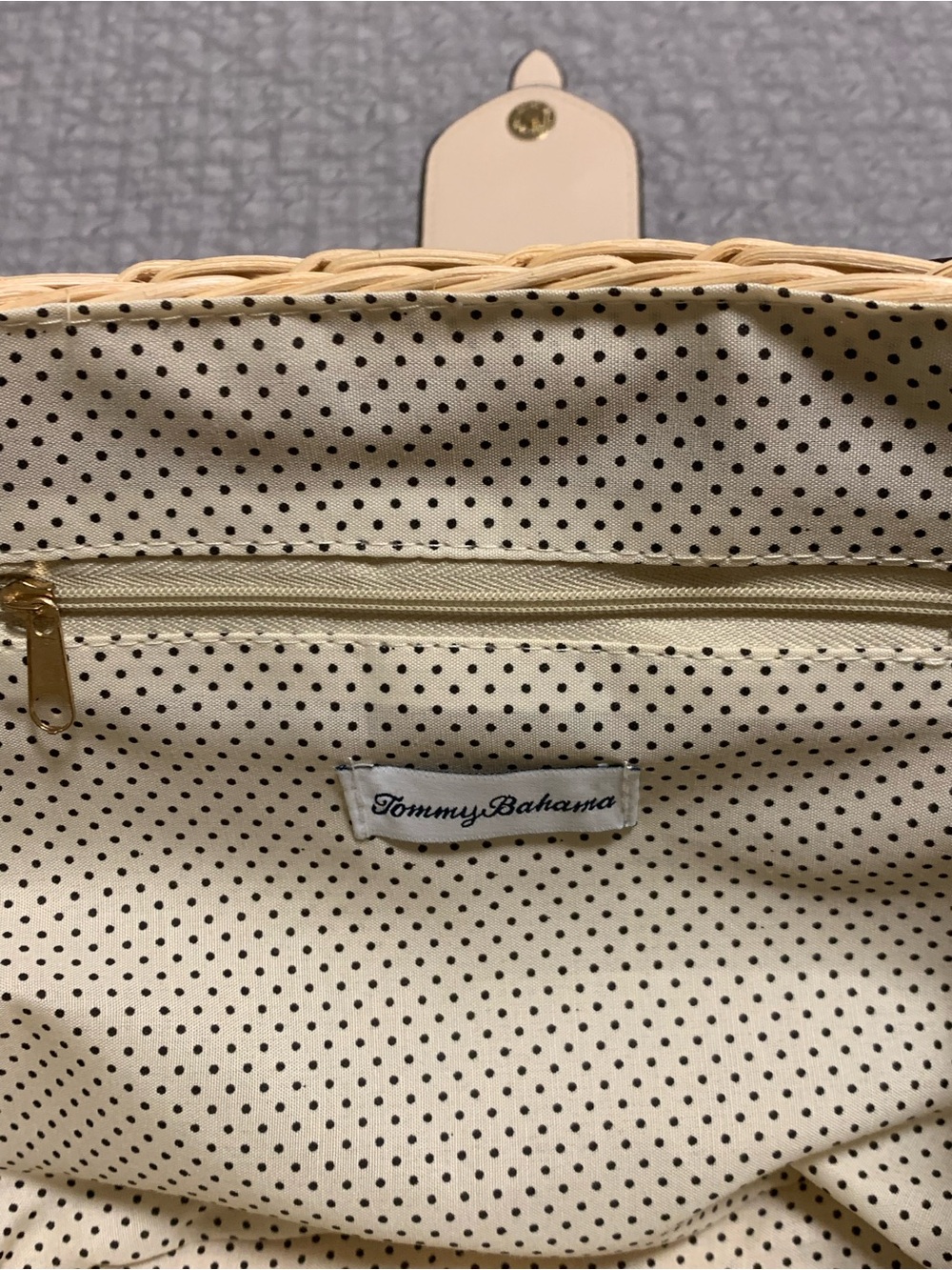 Tommy Bahama Natural Wicker Tote with Cream Trim and Gold Hardware - Picture 4 of 6